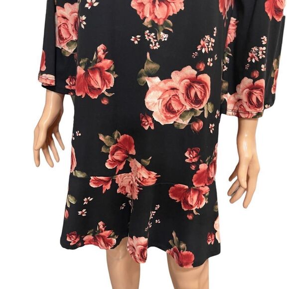 Emberly Black Floral Bell Sleeve Shift Dress Size M - Picture 6 of 12
